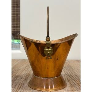 Vintage Douro Copper & Brass Coal Scuttle Bucket Portugal Lion Head Handle